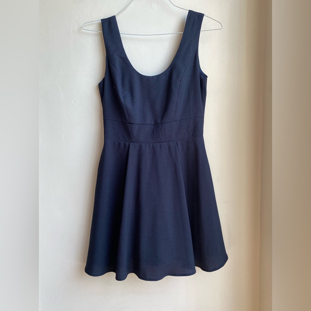 Irene's Story Navy Blue Skater Dress Backless Bow Pleated Mini NWT Size S